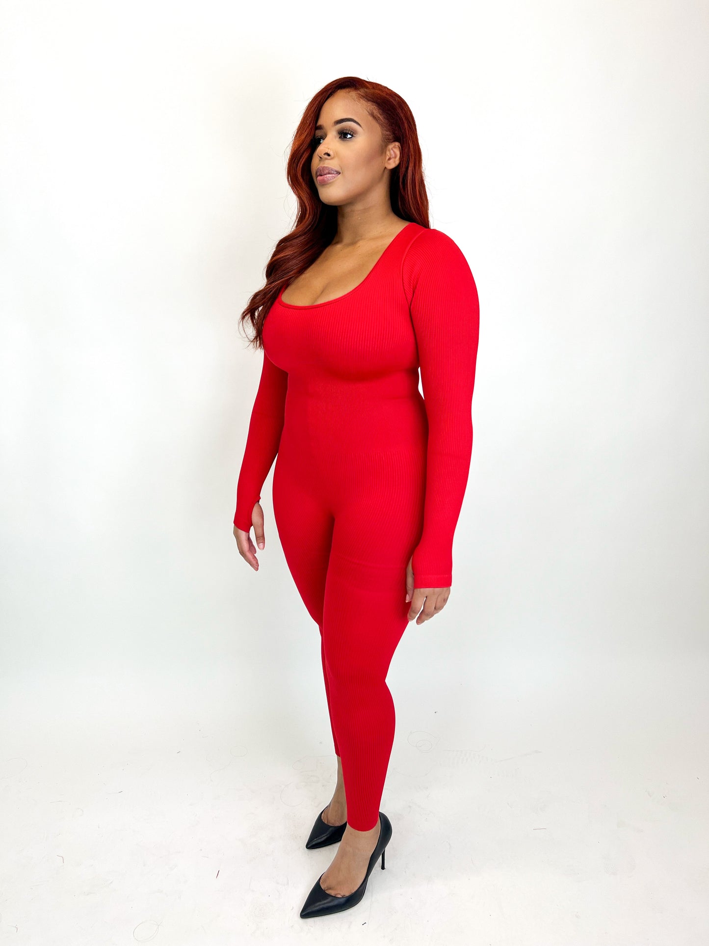 Rib Seamless Tank Jumpsuit, Red