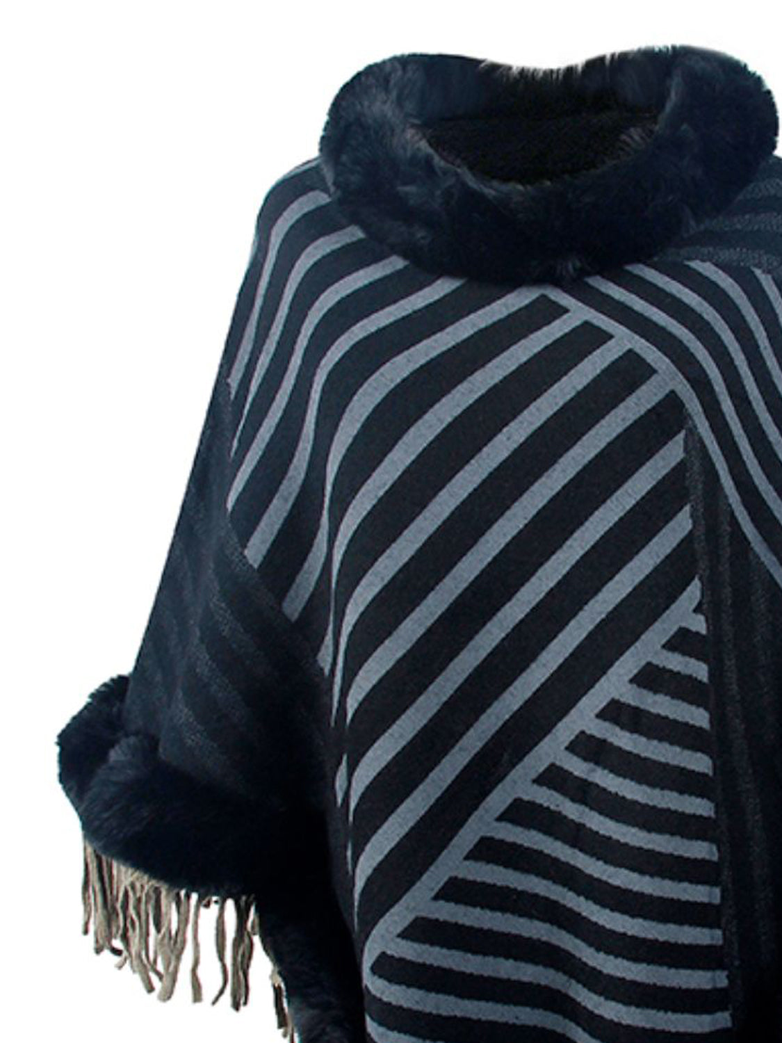 Striped Fringe Hem Poncho