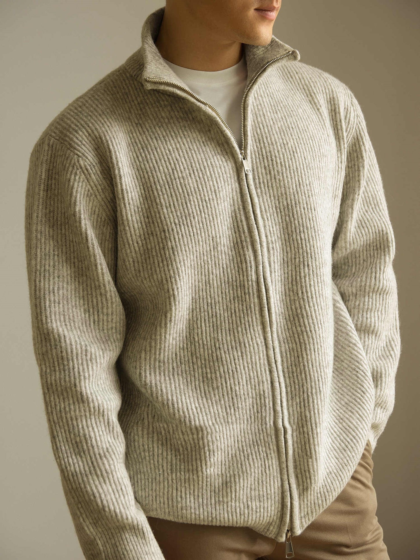 Knitted Zipper Jacket Loose Casual Turtleneck Men's Sweater