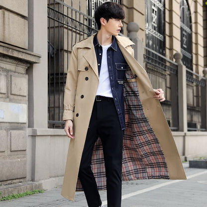 Men's Long Type British Slim-fitting Trench Coat