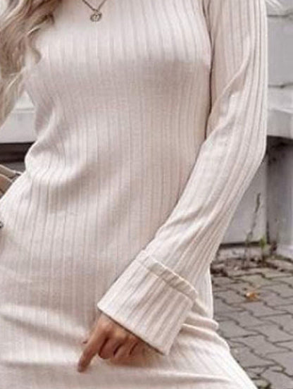 Ribbed Round Neck Long Sleeve Dress