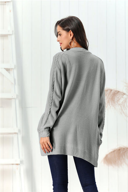 Cable-Knit Open Front Long Sleeve Cardigan