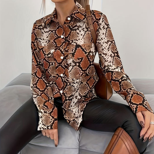 Snake Pattern Long Sleeve Loose Oversized Shirt