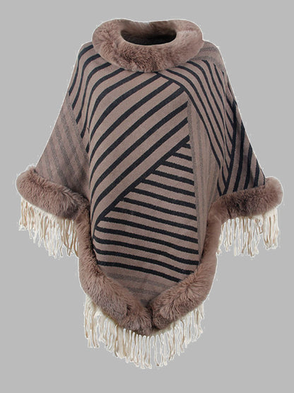 Striped Fringe Hem Poncho