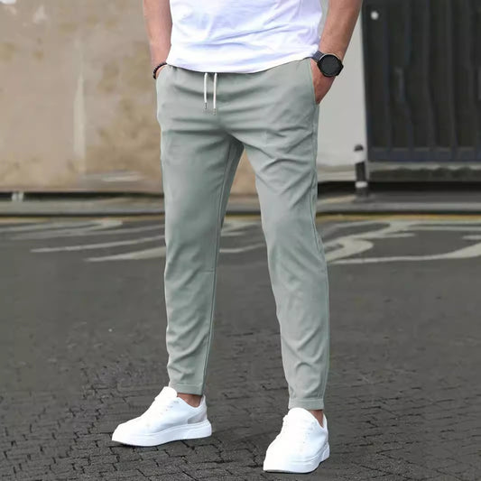 Casual Slim Fit Leather Tag Cropped Pants Solid Color Pants