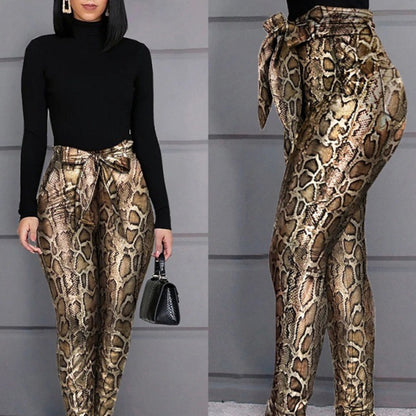 Women's Casual Snakeskin Bronzed Print Harem Pants