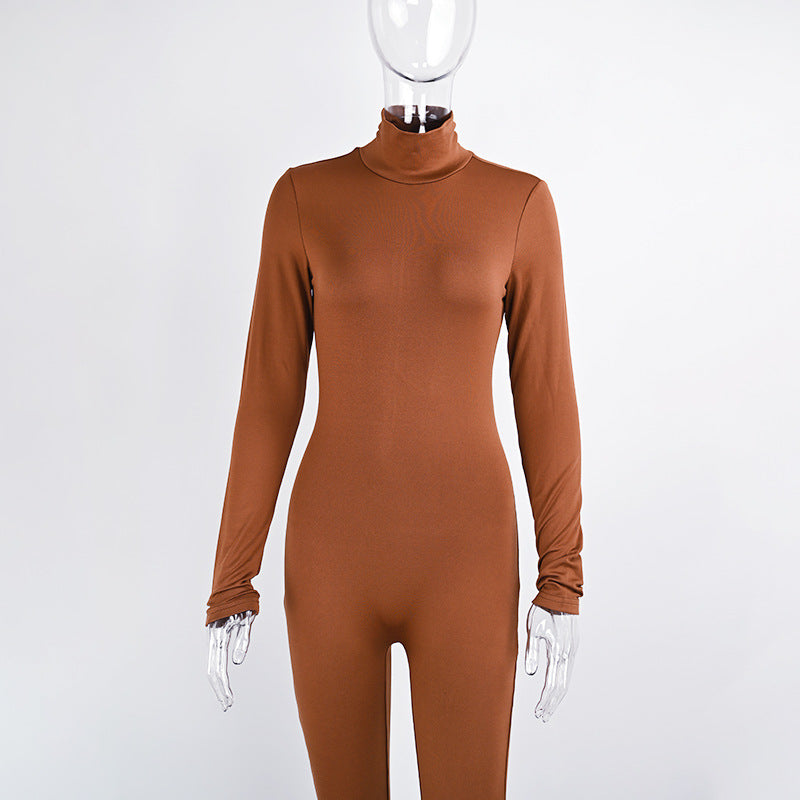 Autumn And Winter Solid Color Tight Long Sleeve Fleece-lined Yoga Jumpsuit