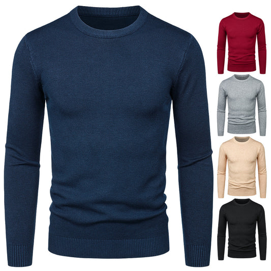 Men's Round Neck Sweater Solid Color Simple Free Size Long Sleeve Sweater