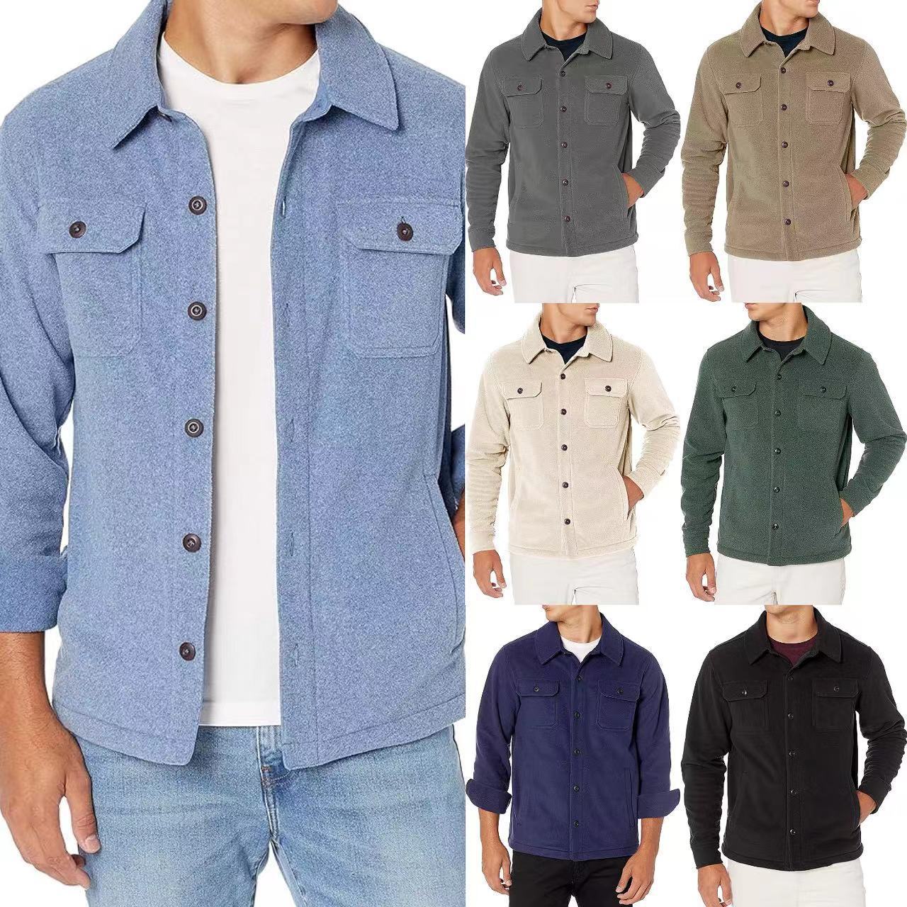 Solid Color Multi-pocket Button Cardigan Trendy Casual Men's Clothing